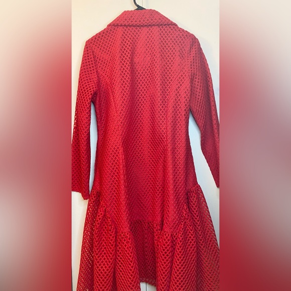 Jerry T Red Mesh Button-Up Dress Ptp 19” - Picture 4 of 7